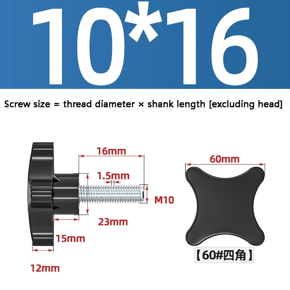 M5-M10 Thumb Screws Black Plastic Four Star Head Hand Grip Knob Bolts Galvanized