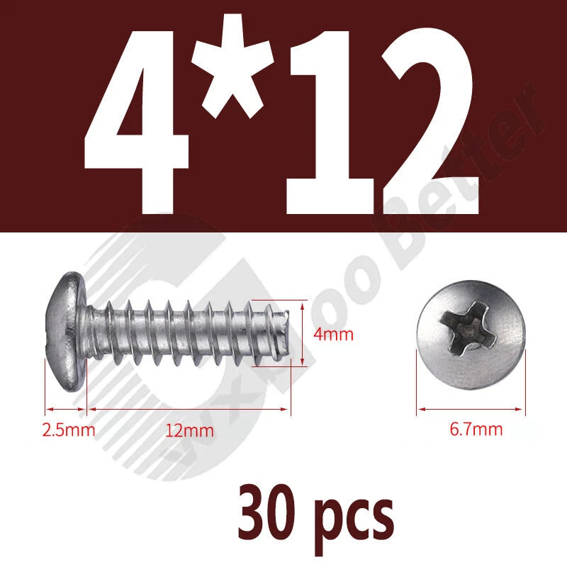 Pan Head Sheet Metal Screws Metric M1~M6 A2 Stainless Steel Sheet Metal Screws