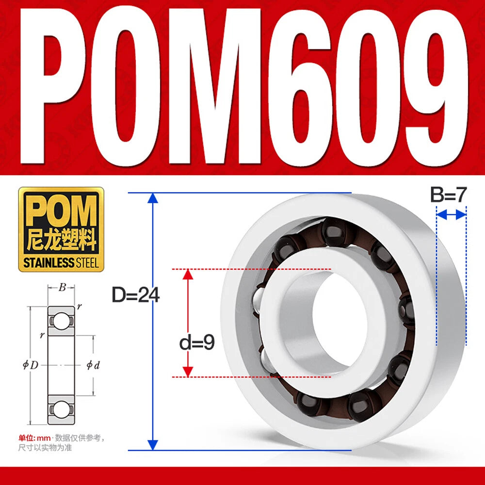 POM Plastic Bearing Glass Ball Miniature Deep Groove Ball Bearings Various Sizes