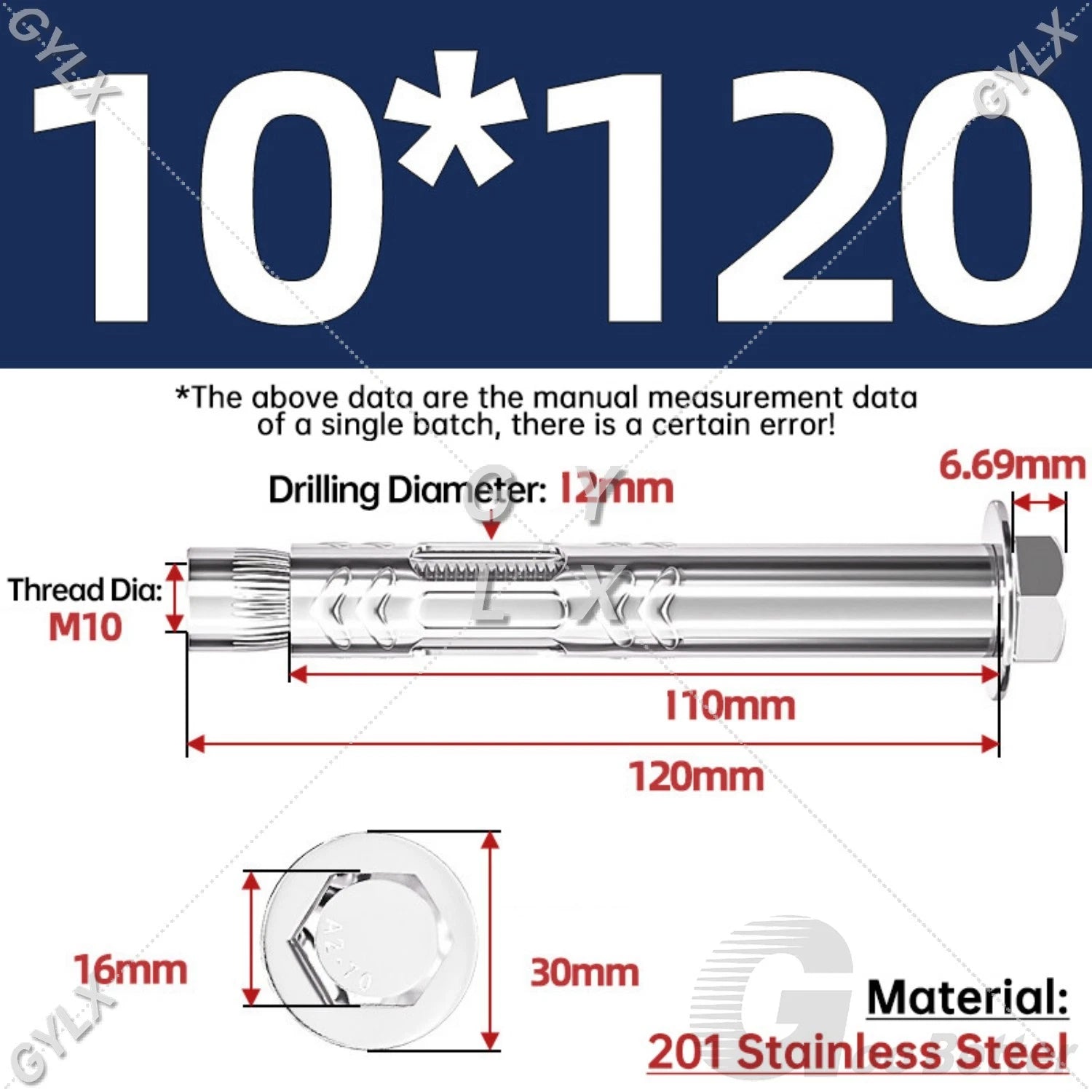 Stainless Steel Expansion Bolts for Masonry — M6 M8 M10 M12 Wall Anchor Screws