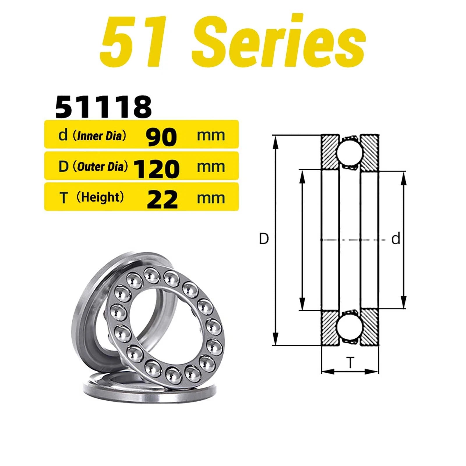 High Precision Axial Thrust Ball Bearings ID 3-110mm 3 Part Plane Bearing