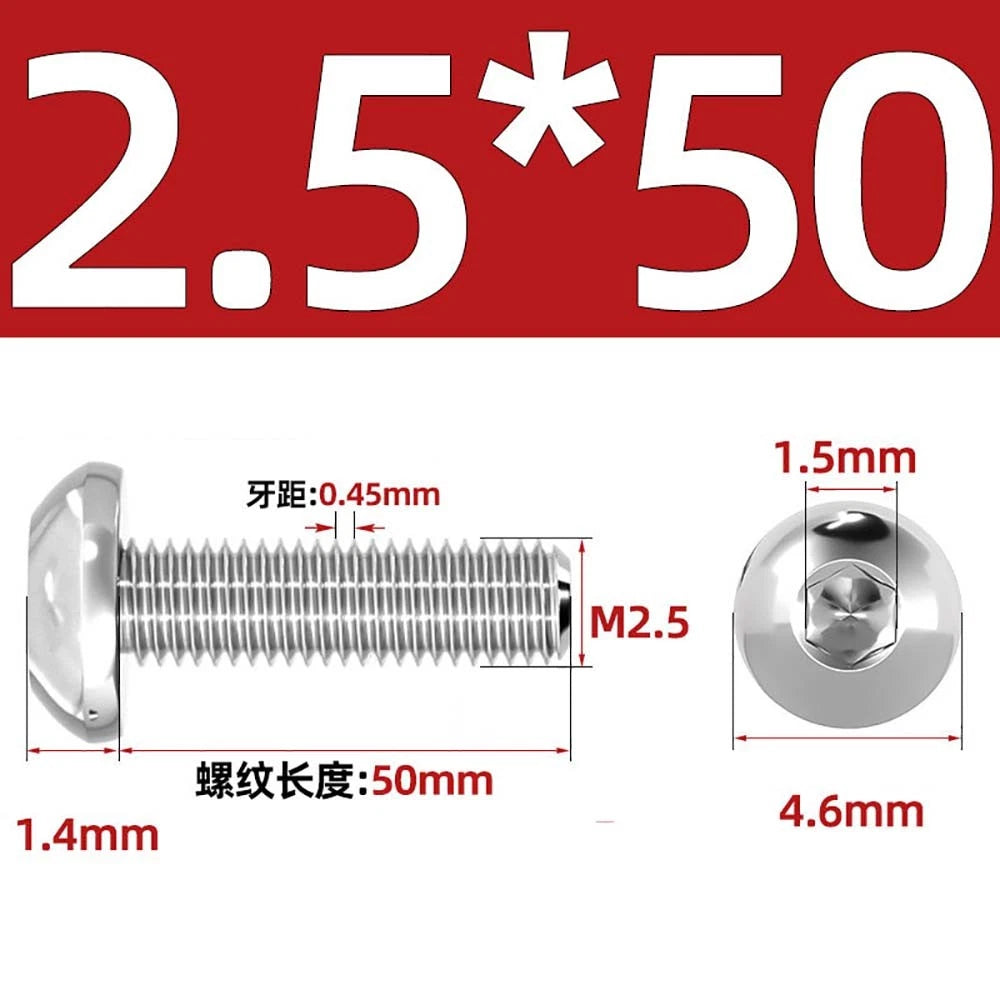 M1.6–M5 A2 Stainless Steel Button Head Socket Cap Screws – Round Pan Head, Hex Drive, Fully Threaded