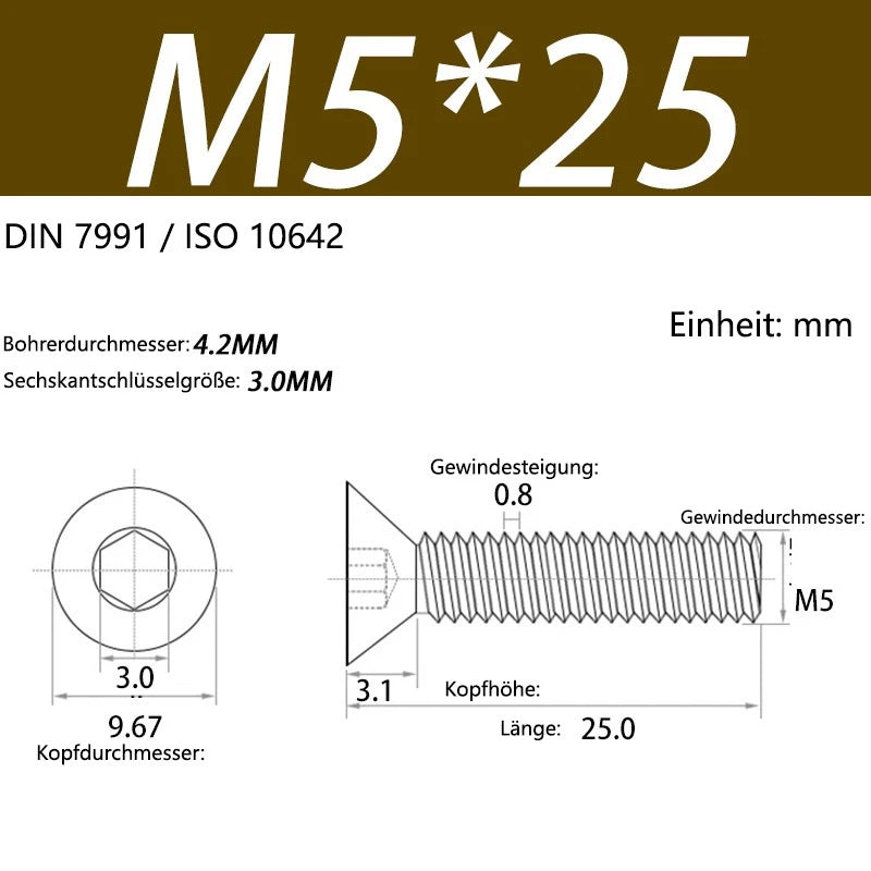 6063 Aluminium Allen Socket Countersunk Screws DIN 7991 — M2 to M8