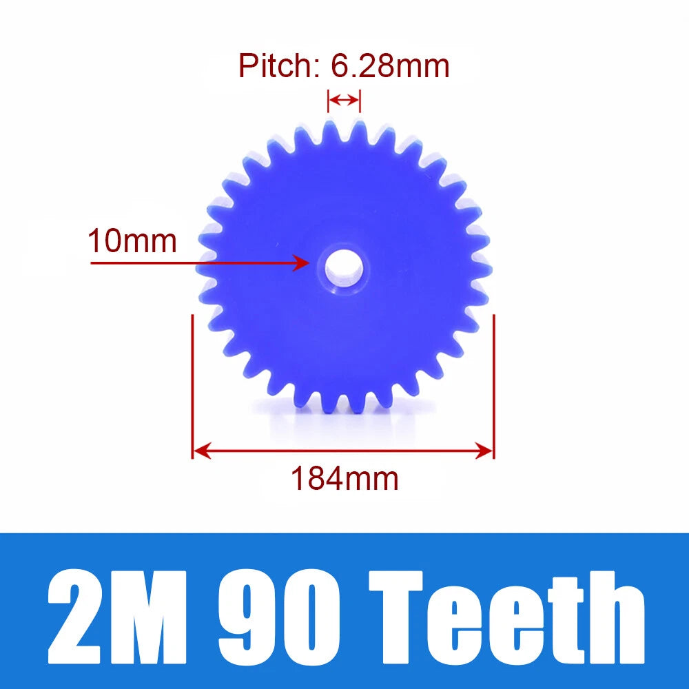 2 Modulus Blue Nylon Spur Gear, Cylinder Flat Gears 12~100 Teeth, 6/8/10mm Bore