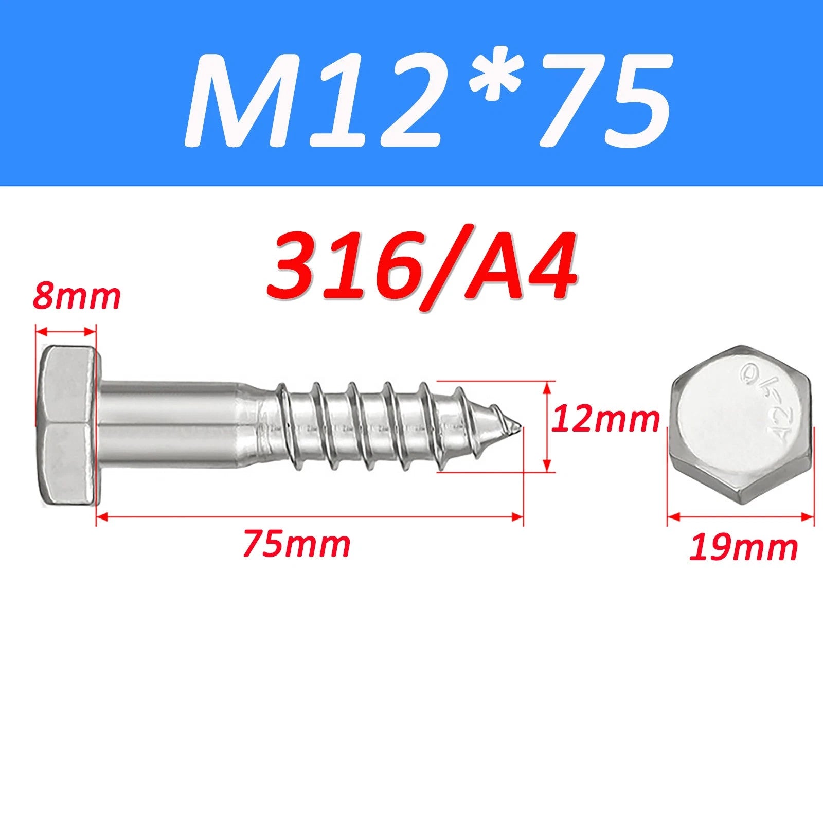 316 Marine Grade A4 Stainless Steel Hex Head Lag Screws – DIN571