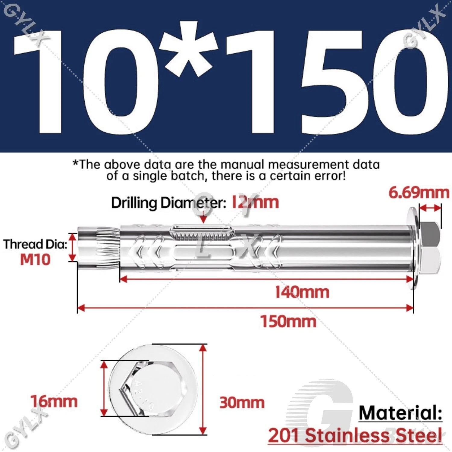 Stainless Steel Expansion Bolts for Masonry — M6 M8 M10 M12 Wall Anchor Screws