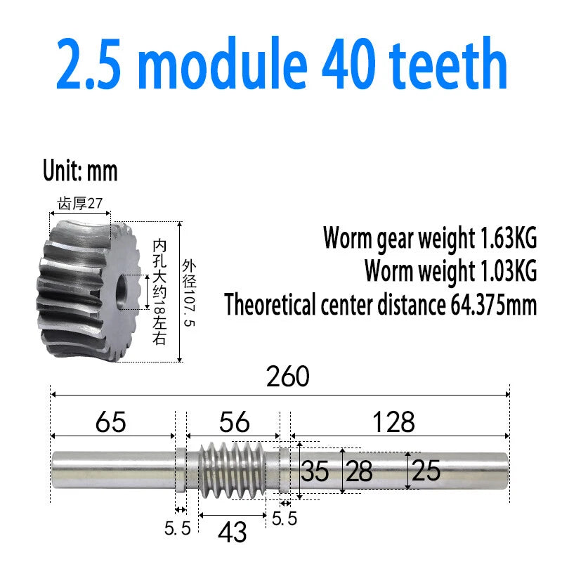 1/1.5/2/2.5/3/4 Module 15T to 100T Gear Steel Worm Wheel Gear & Worm Gear Shaft