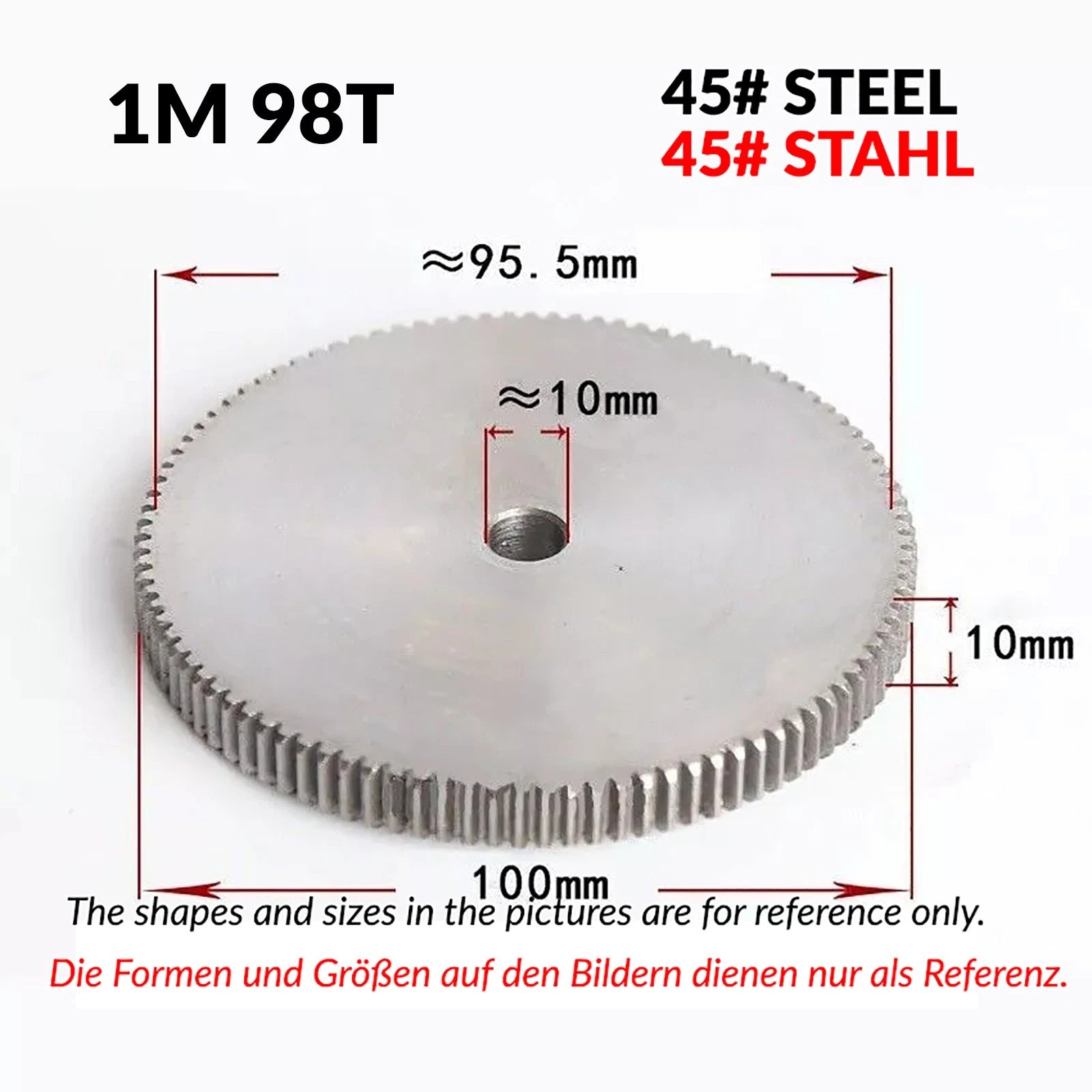 1/1.5/2 Mod 12T-150T Spur Gear 45# Steel Pinion Gear Thickn10-20mm Transmission