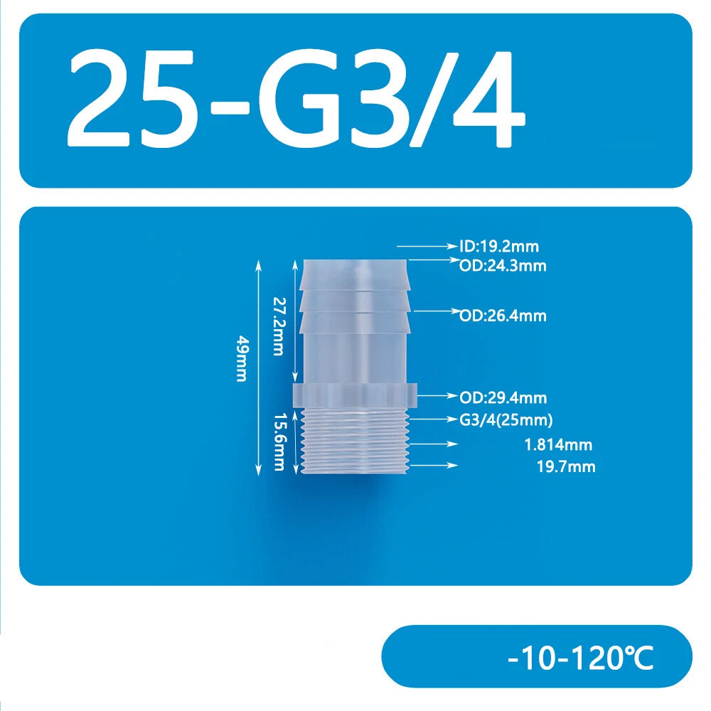 BSP Metric Male Thread Plastic Hose Connector — Straight Barbed Joiner (PP/PE, 1/8" to 3/4")