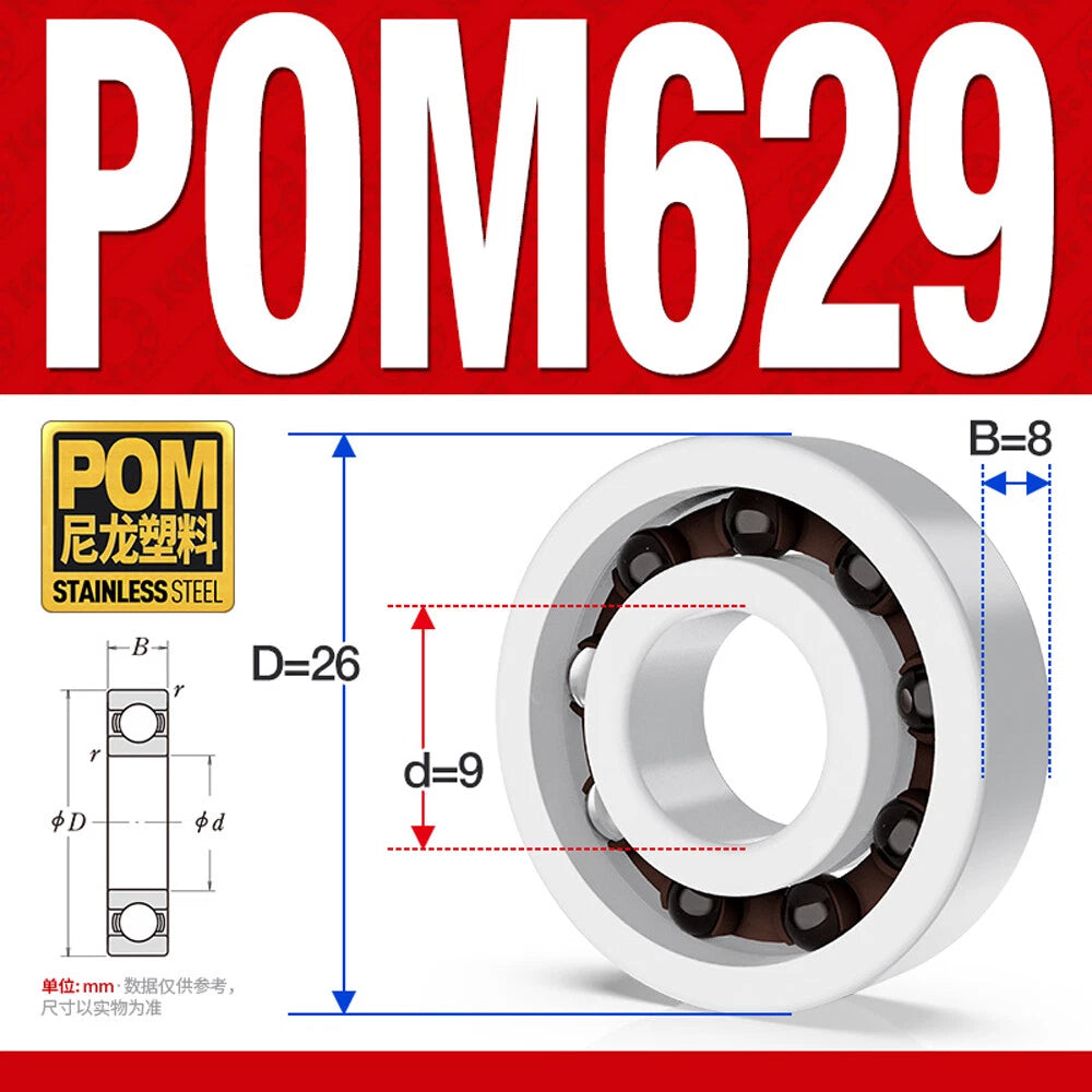 POM Plastic Bearing Glass Ball Miniature Deep Groove Ball Bearings Various Sizes