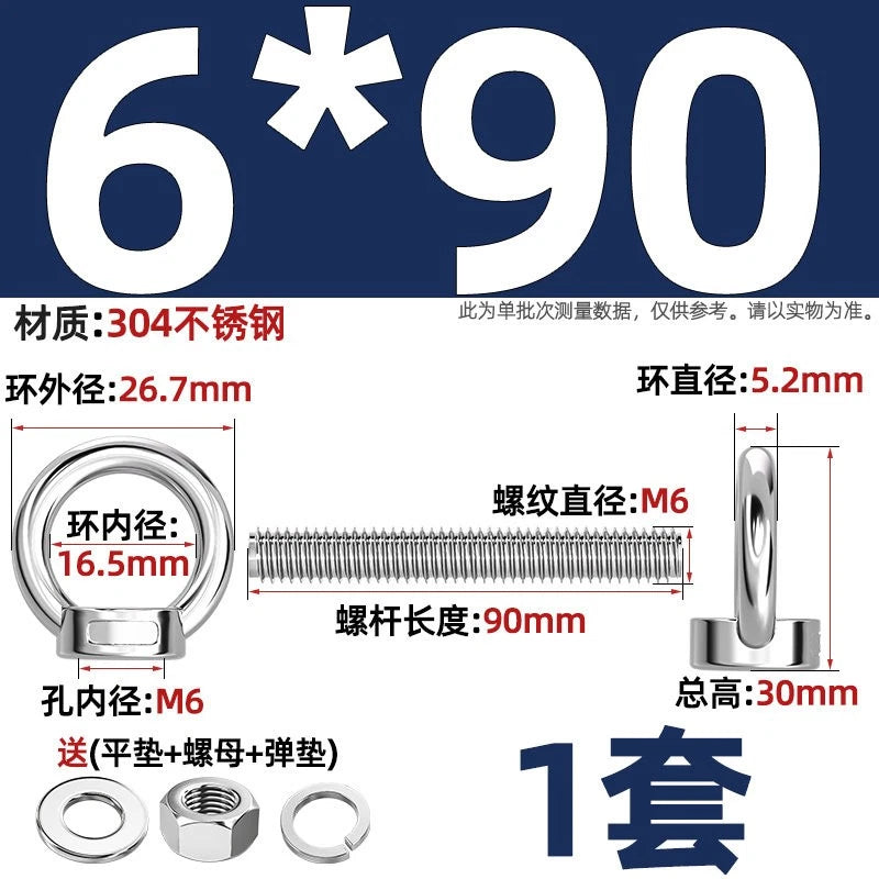 A2 Stainless Steel Lifting Eye Bolts + Nuts & Washers M4 M5 M6 M8 M10 M12 to M24