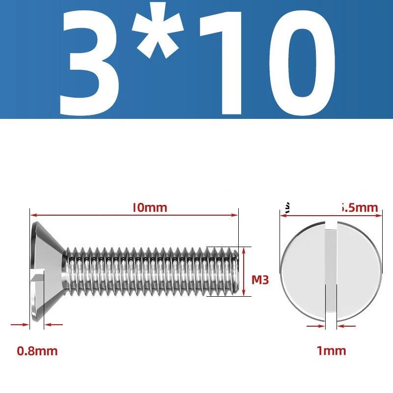 A2 Stainless Steel Slotted Countersunk Machine Screws — M1.6 to M10, Flat Head CSK Bolts - HomeDIYer
