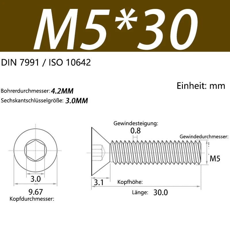 6063 Aluminium Allen Socket Countersunk Screws DIN 7991 — M2 to M8