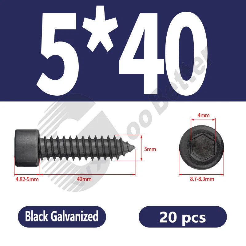 M1.7 M2 M2.3 M2.6 M3 M3.5 M4 M5 M6 Socket Head Self‑Tapping Screws – Alloy Steel, Nickel or Black Zinc