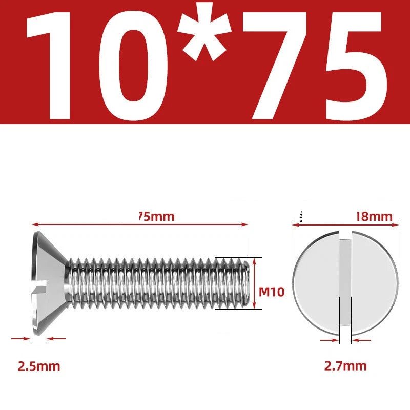A2 Stainless Steel Slotted Countersunk Machine Screws — M1.6 to M10, Flat Head CSK Bolts - HomeDIYer
