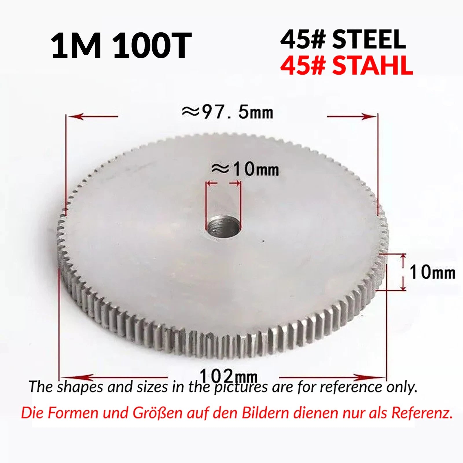 1/1.5/2 Mod 12T-150T Spur Gear 45# Steel Pinion Gear Thickn10-20mm Transmission