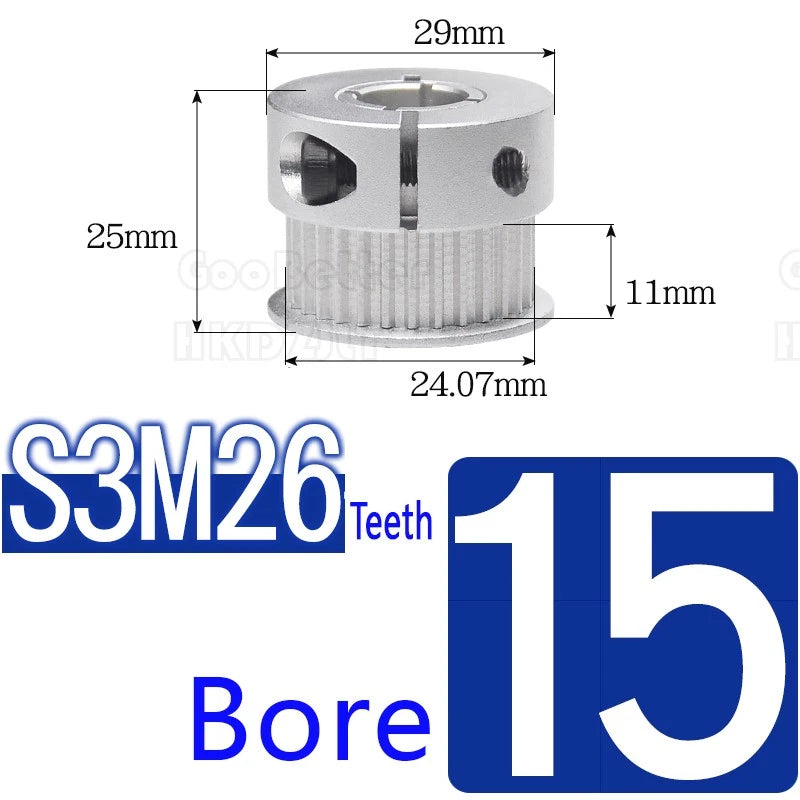 S3M Timing Pulley Belt Synchronous Wheel Gear 3D Printer Bore 5-15mm 20-28 Teeth