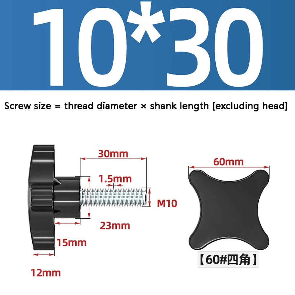 M5-M10 Thumb Screws Black Plastic Four Star Head Hand Grip Knob Bolts Galvanized