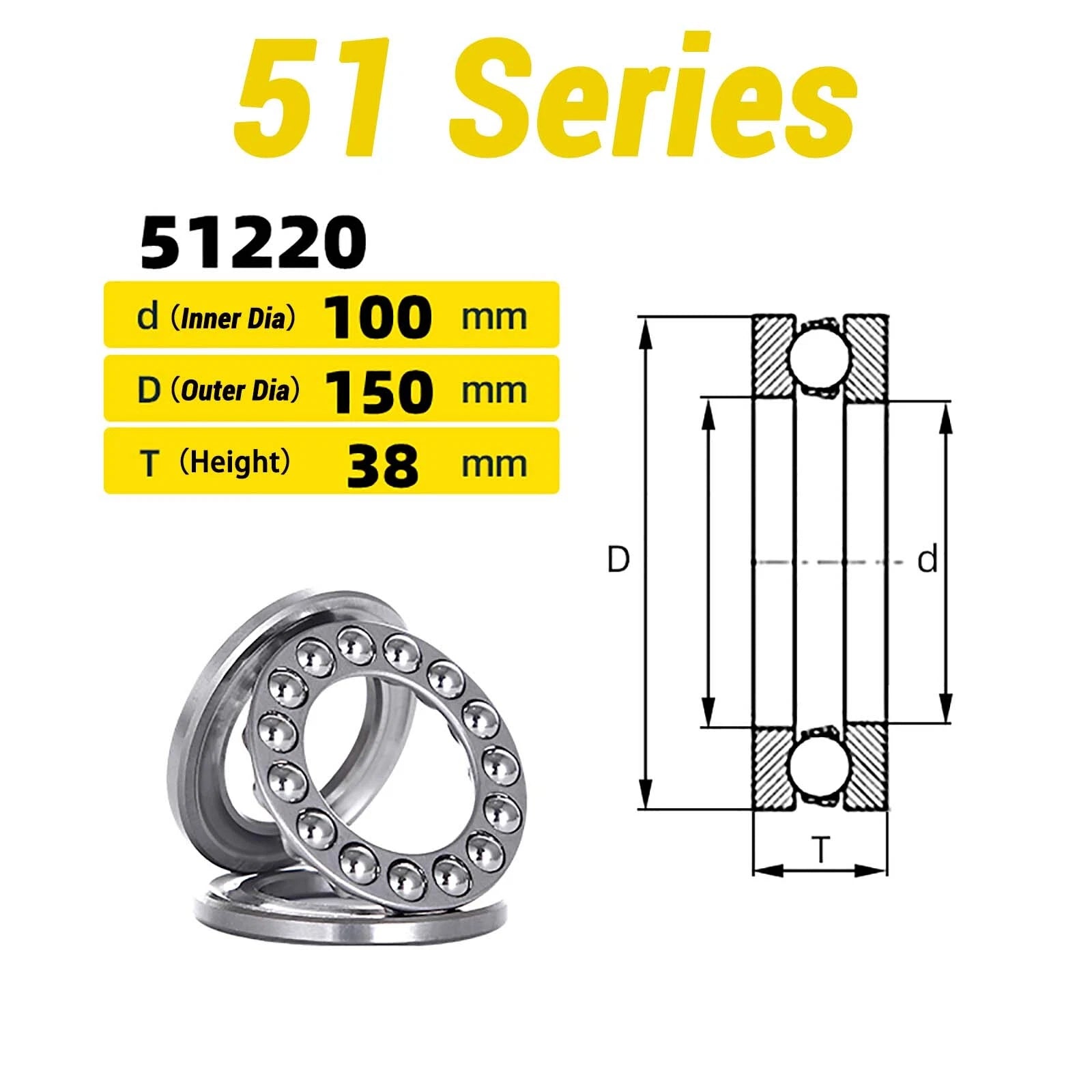 High Precision Axial Thrust Ball Bearings ID 3-110mm 3 Part Plane Bearing