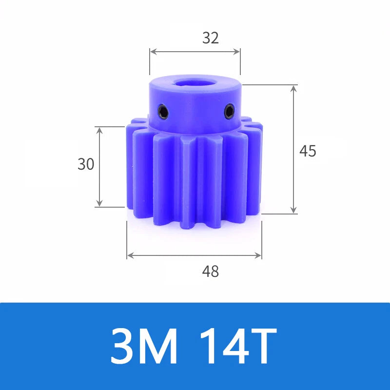 Blue Nylon Spur Gears 1/1.5/2/3Mod Transmission Gear 12-60T With Step Motor Gear