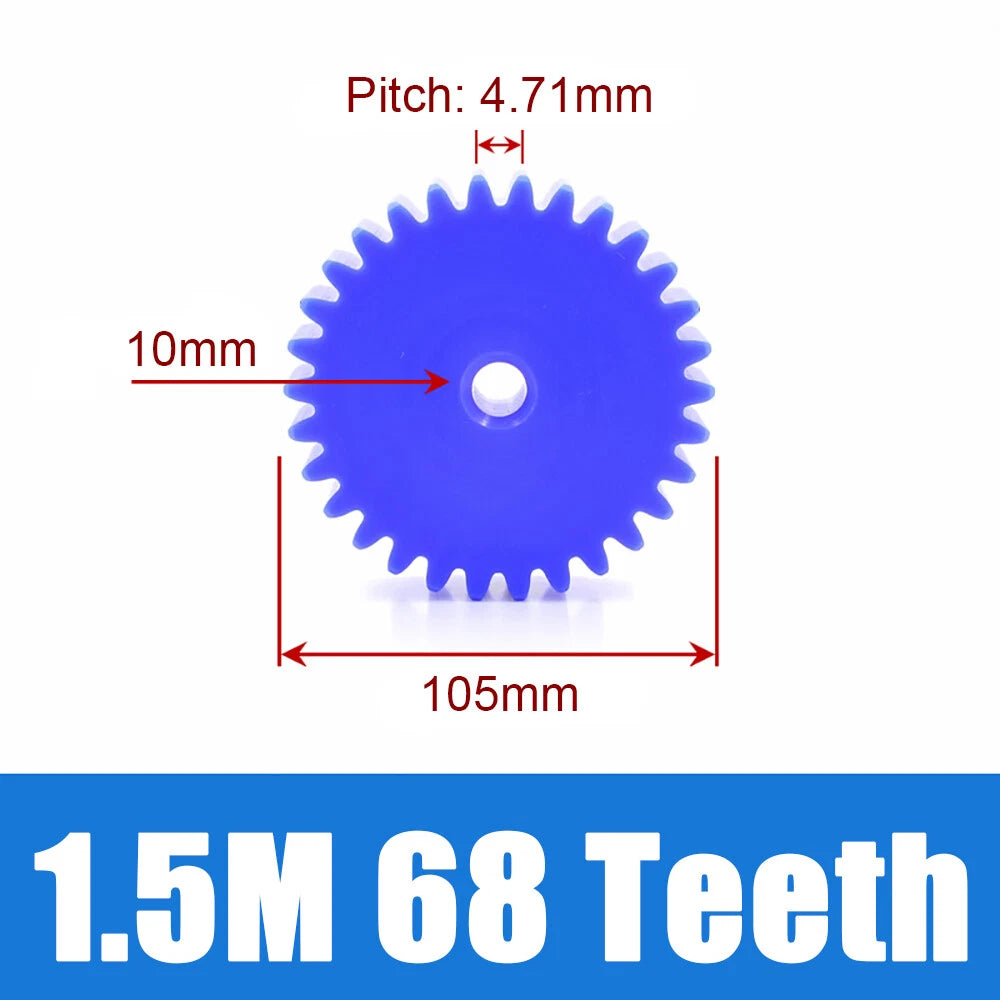 1.5 Modulus Blue Nylon Spur Gear, Flat Gears 12 to 100 Teeth, 6mm/8mm/10mm Bore