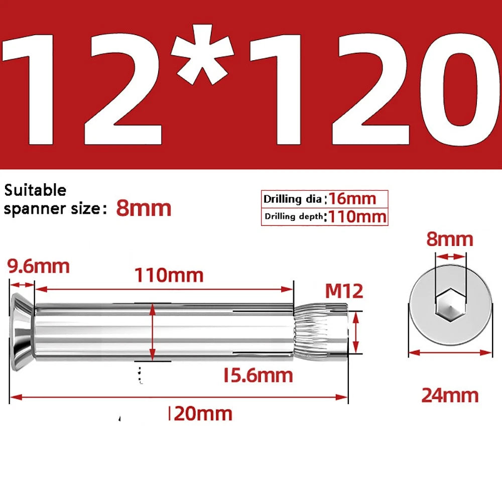 M6–M12 Countersunk Hex Socket Expansion Bolts — 304 & 201 Stainless Steel, A-Type & B-Type