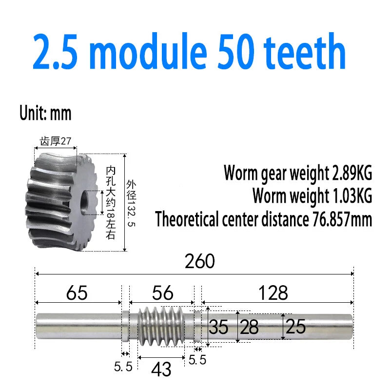 1/1.5/2/2.5/3/4 Module 15T to 100T Gear Steel Worm Wheel Gear & Worm Gear Shaft