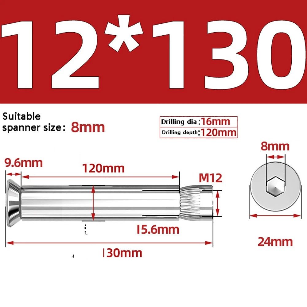 M6–M12 Countersunk Hex Socket Expansion Bolts — 304 & 201 Stainless Steel, A-Type & B-Type