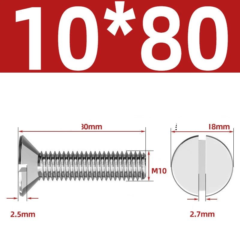 A2 Stainless Steel Slotted Countersunk Machine Screws — M1.6 to M10, Flat Head CSK Bolts - HomeDIYer