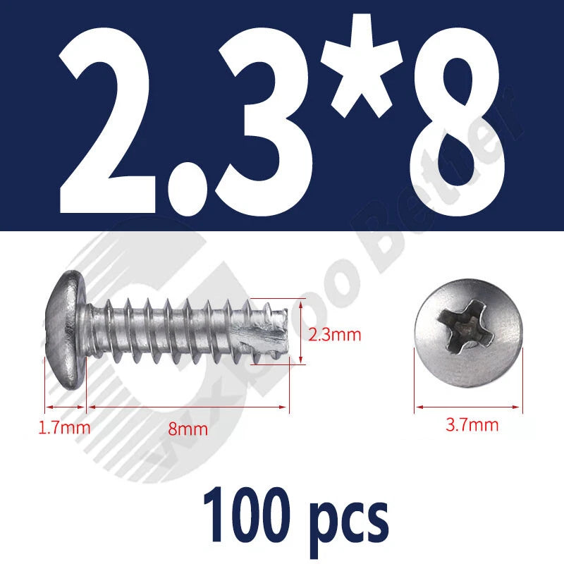 Pan Head Sheet Metal Screws Metric M1~M6 A2 Stainless Steel Sheet Metal Screws