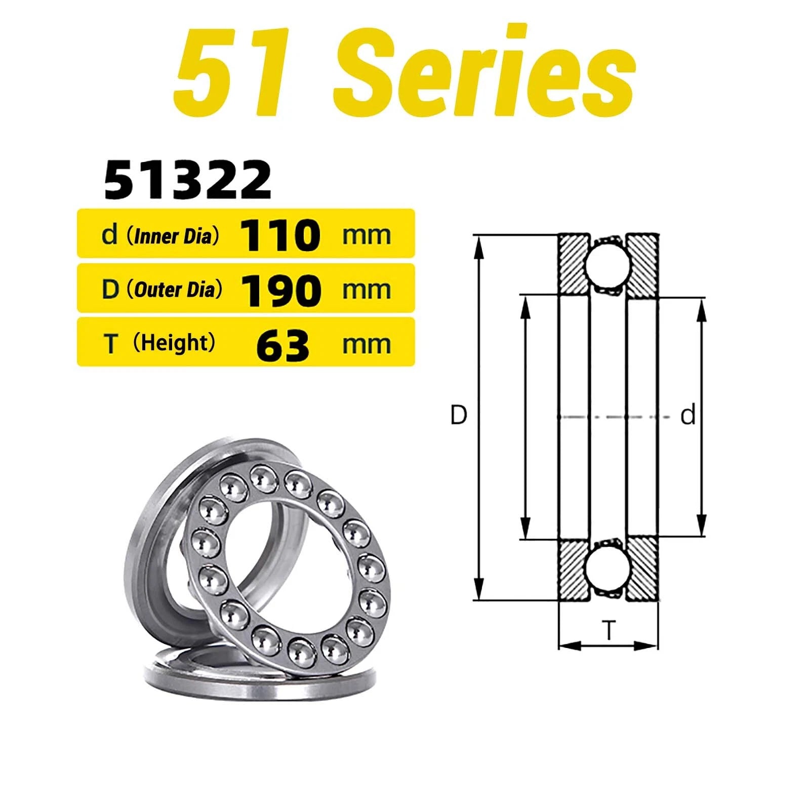High Precision Axial Thrust Ball Bearings ID 3-110mm 3 Part Plane Bearing