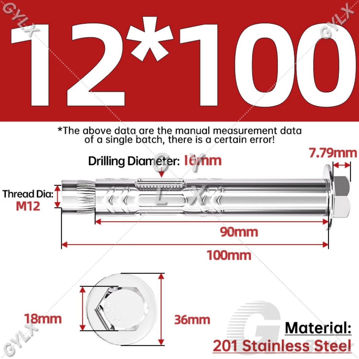 Stainless Steel Expansion Bolts for Masonry — M6 M8 M10 M12 Wall Anchor Screws