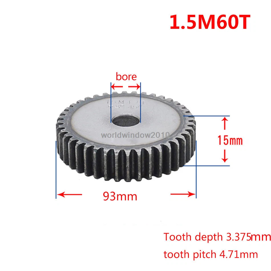 45# Steel Spur Gear 1.5M12T-60T Metal Mod 1.5 Pinion Gear 12-60 Tooth Moter Gear