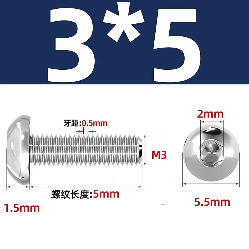 M1.6–M5 A2 Stainless Steel Button Head Socket Cap Screws – Round Pan Head, Hex Drive, Fully Threaded