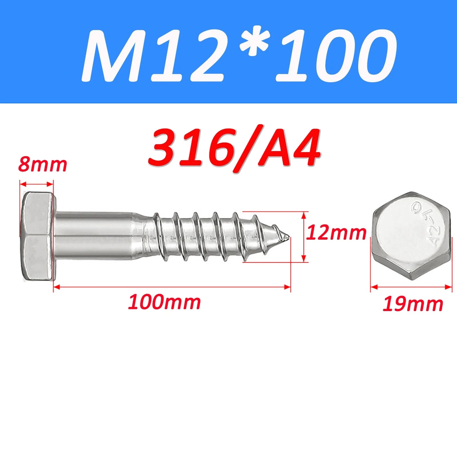 316 Marine Grade A4 Stainless Steel Hex Head Lag Screws – DIN571