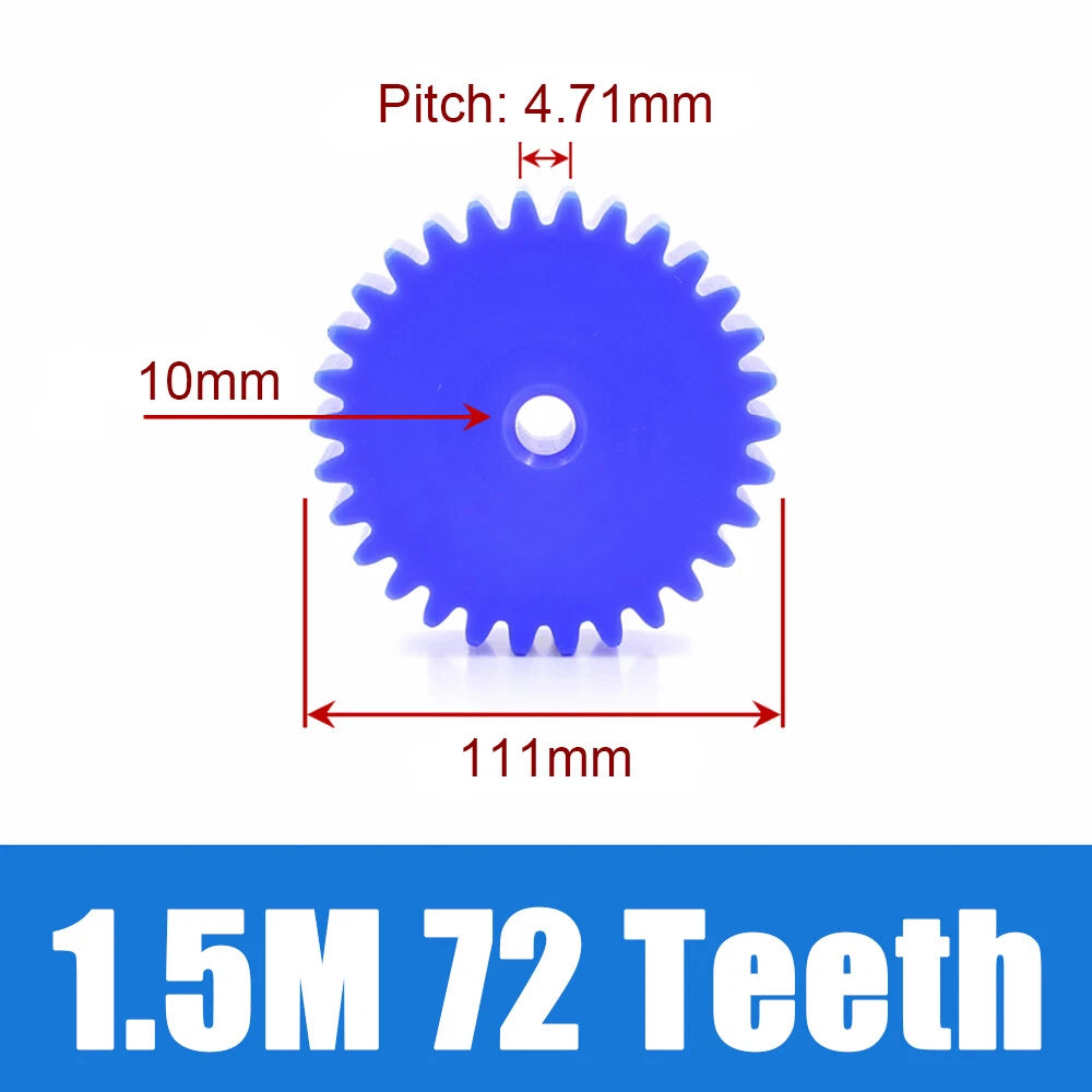 1.5 Modulus Blue Nylon Spur Gear, Flat Gears 12 to 100 Teeth, 6mm/8mm/10mm Bore