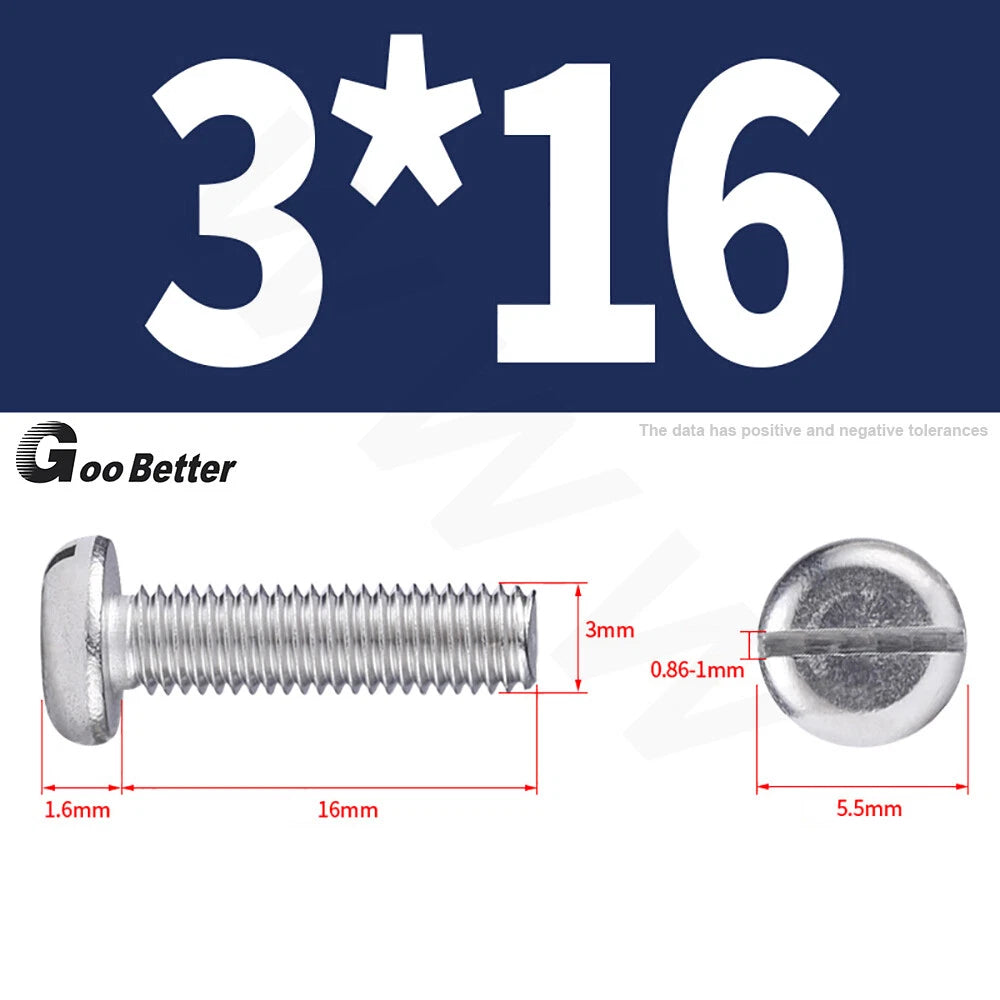 Slotted Pan Head Machine Screws – M1.6 to M4, A2 Stainless Steel, Fully Threaded, Lengths 3mm–60mm