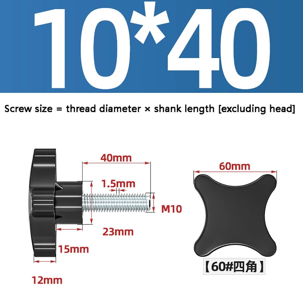 M5-M10 Thumb Screws Black Plastic Four Star Head Hand Grip Knob Bolts Galvanized