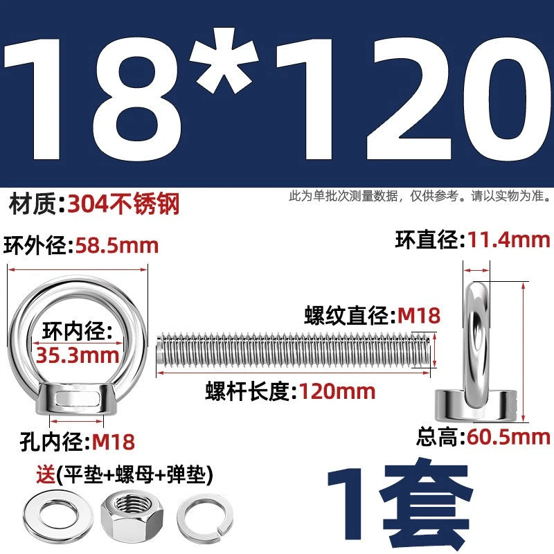 A2 Stainless Steel Lifting Eye Bolts + Nuts & Washers M4 M5 M6 M8 M10 M12 to M24