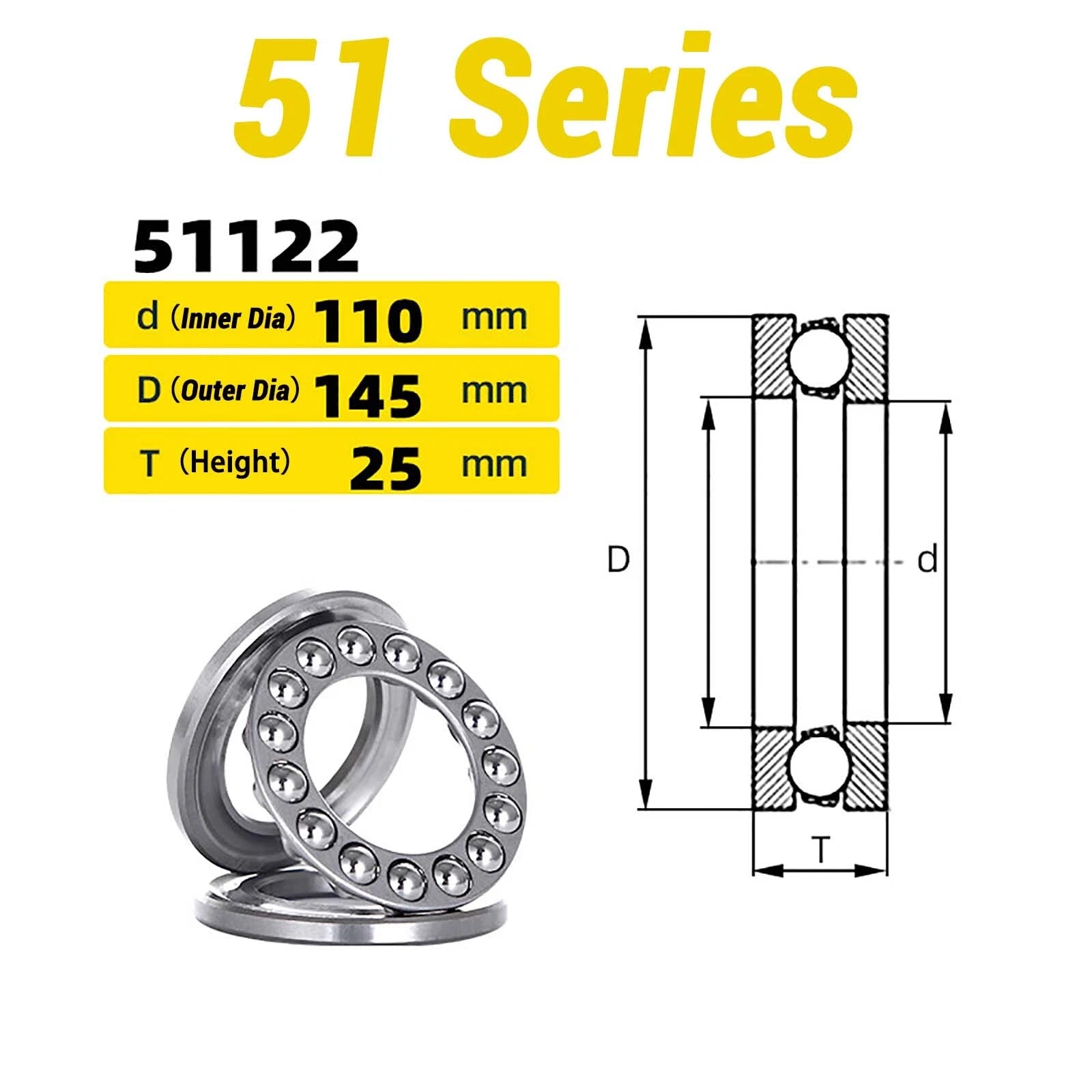 High Precision Axial Thrust Ball Bearings ID 3-110mm 3 Part Plane Bearing