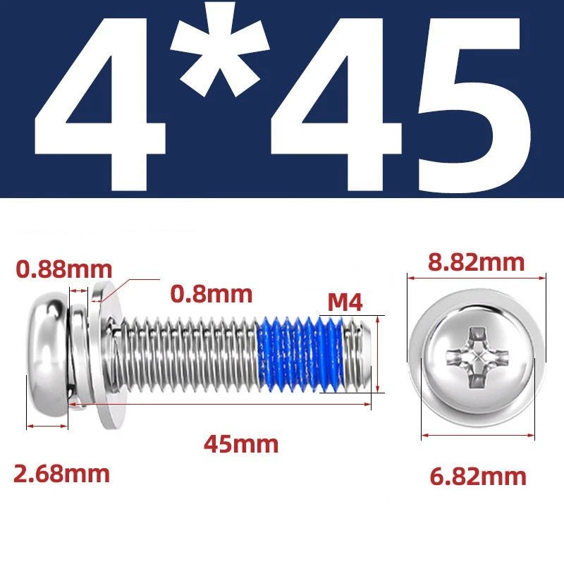 A2 Stainless Steel Phillips Pan Head Machine Screws with Flat & Spring Washers — M2 to M10 - HomeDIYer