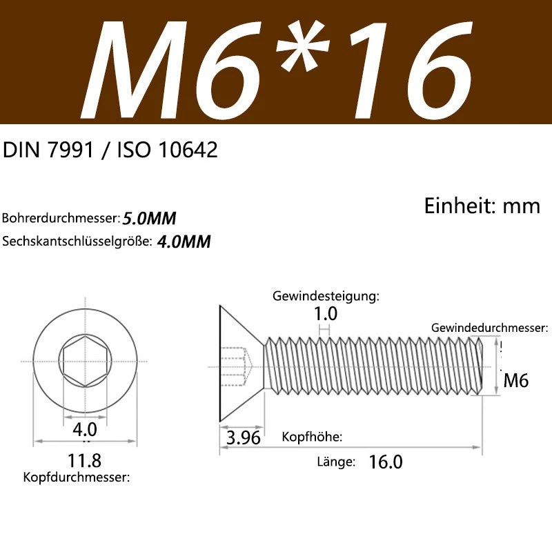 6063 Aluminium Allen Socket Countersunk Screws DIN 7991 — M2 to M8