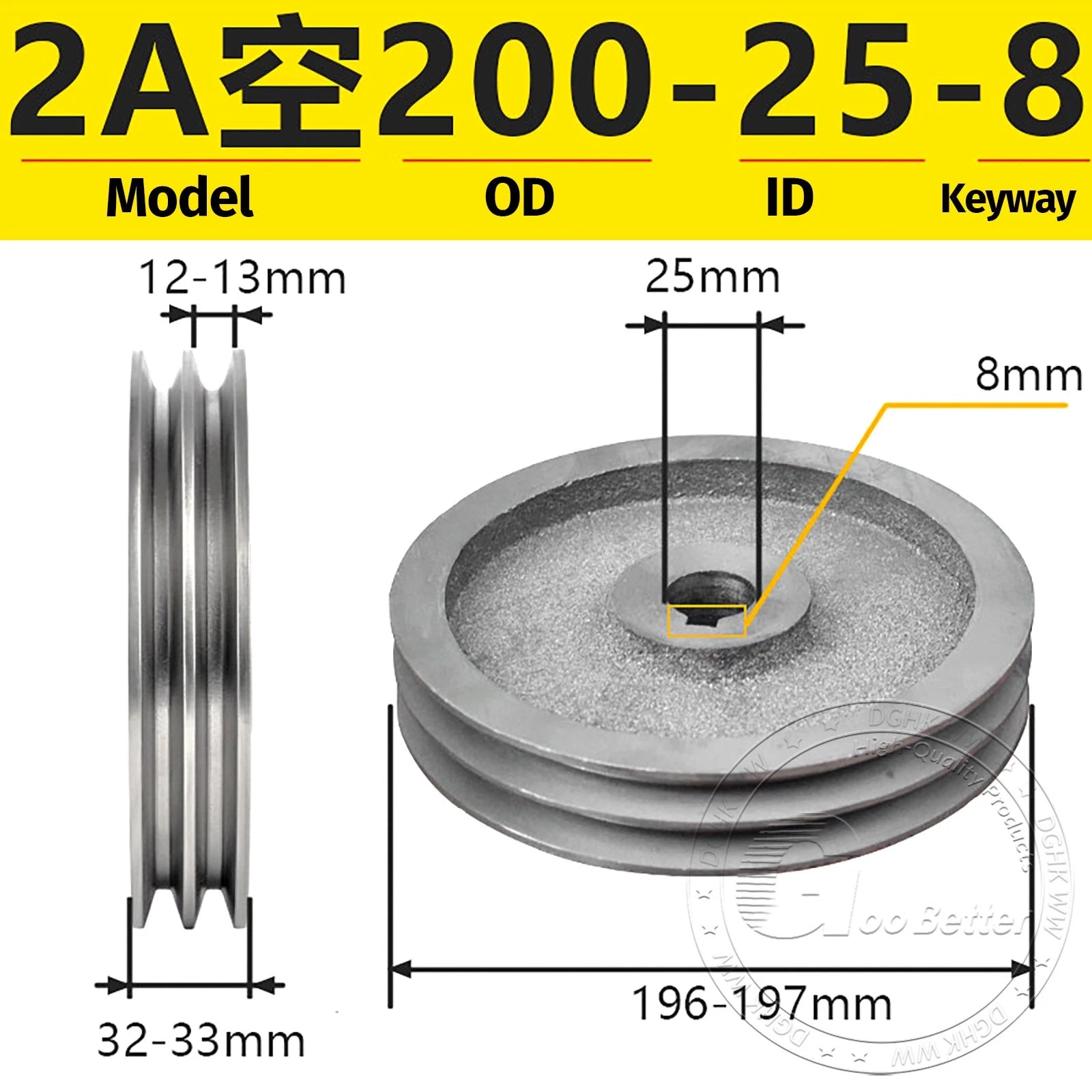 V-Belt Pulley Motor Pulleys Hollow 6-8mm Discs Dia Ø120-250mm For 2A Type Belts