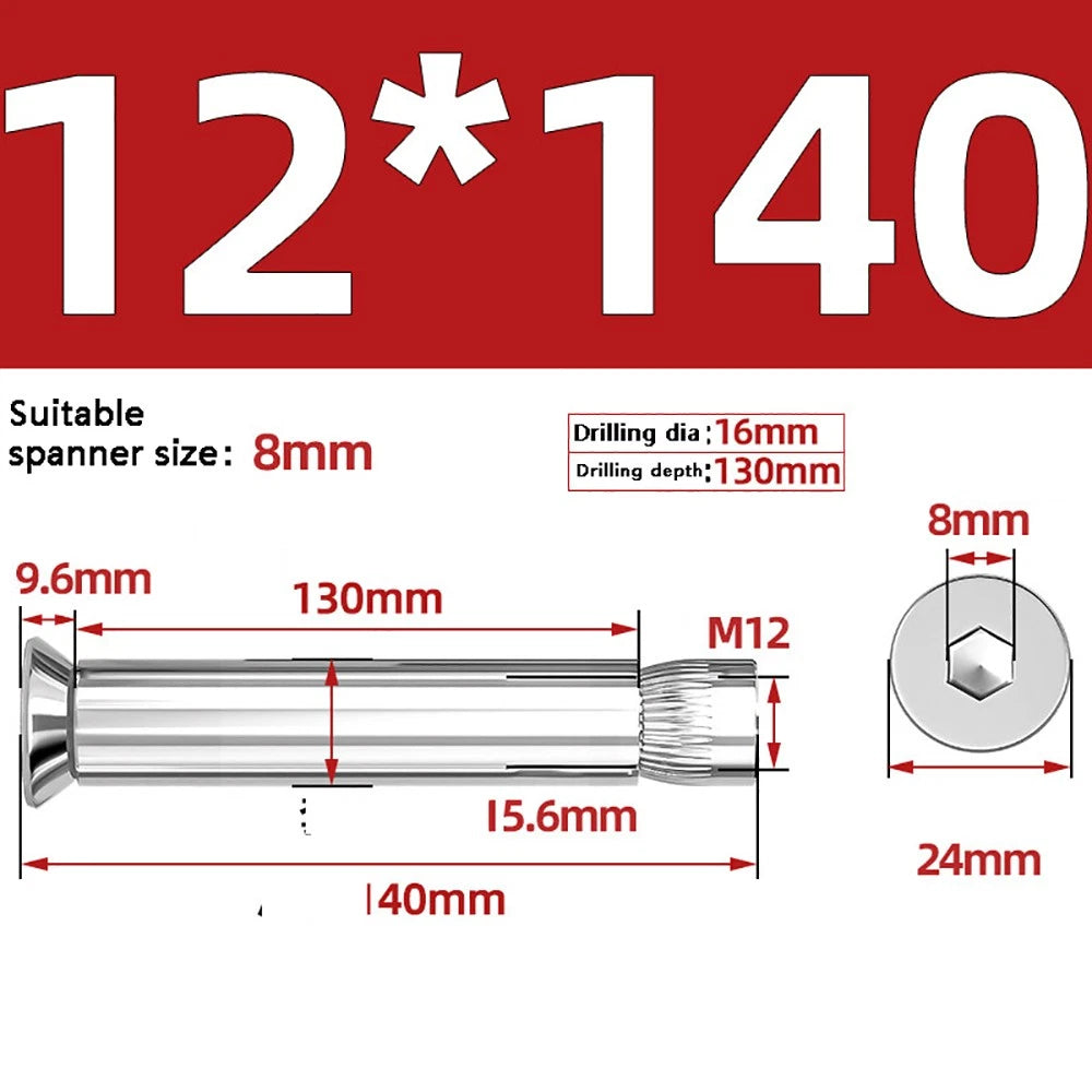 M6–M12 Countersunk Hex Socket Expansion Bolts — 304 & 201 Stainless Steel, A-Type & B-Type