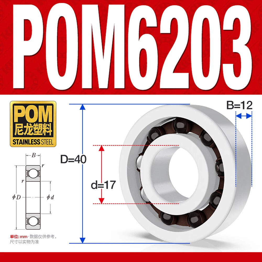 POM Plastic Bearing Glass Ball Miniature Deep Groove Ball Bearings Various Sizes