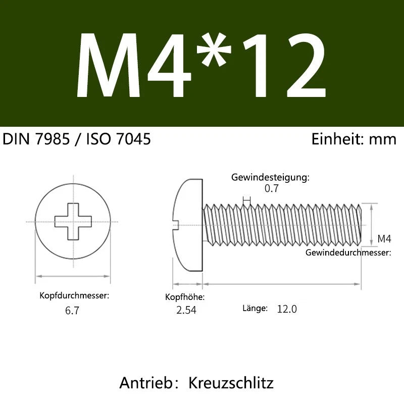 6063 Aluminium Phillips Pan Head Machine Screws DIN 7985 — M1.7 to M6 Metric
