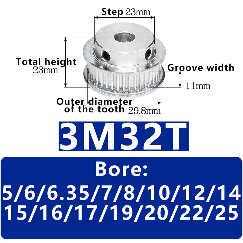 3M 20T~120T Synchronous Wheel Timing Belt Pulley With Step For 10 mm Width Belt