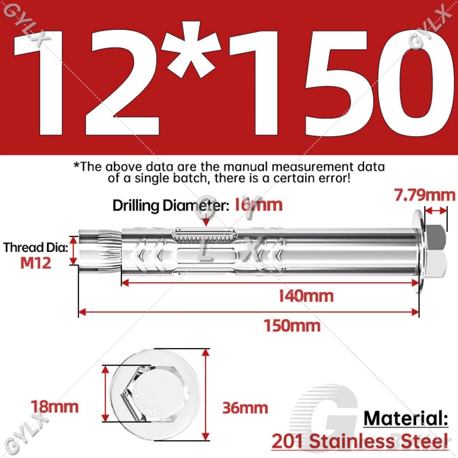 Stainless Steel Expansion Bolts for Masonry — M6 M8 M10 M12 Wall Anchor Screws