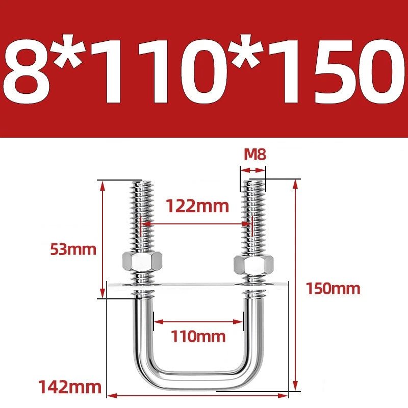 M8 Square U - Bolts Stainless Steel A2 with Plates and Nuts — Multiple Sizes - HomeDIYer