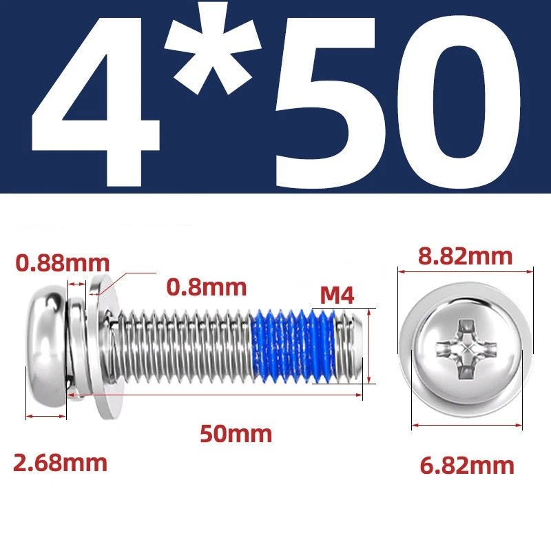 A2 Stainless Steel Phillips Pan Head Machine Screws with Flat & Spring Washers — M2 to M10 - HomeDIYer